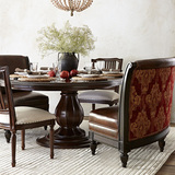 美式乡村全实木餐桌椅组合圆桌复古做旧圆形餐桌可伸缩现代简约