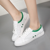 韩版系带小白鞋女潮2016夏季平底白色运动学生板鞋真皮透气休闲鞋