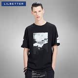 Lilbetter夏季男士短袖 欧美街头潮牌印字母花半袖体恤修身男T恤