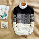 秋冬季韩版毛衣男士加厚圆领套头青少年学生提花羊毛衫针织外套潮