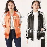 日本2016夏季新品moussy拼色两面穿休闲亮面棒球服夹克大码外套女