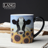 美国LANG 陶瓷厚实咖啡杯马克杯奶茶杯水杯 田园向日葵萌奶牛