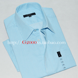 G2000短袖衬衫商务绅士修身防皱免烫男士正装休闲蓝色细条纹衬衣