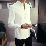 春季男士长袖衬衫韩版商务休闲修身型白衬衣职业正装男装立领寸衫