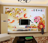 3D立体大型壁画卧室客厅电视背景墙无缝壁纸中式九鱼图富贵如意