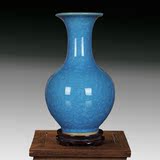 包邮景德镇陶瓷器蓝色冰瓷开片花瓶 现代时尚家居客厅摆件装饰品
