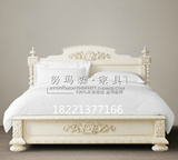 现货新款美式欧式实木白色地中海双人床做旧乡村雕花复古公主婚床