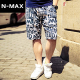 NMAX大码男装潮牌 夏季新款字母印花沙滩裤 加肥加大休闲短裤子
