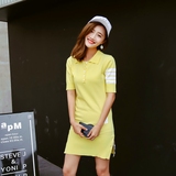 香港IT2016新夏天条纹POLO衫短袖裙黄色TB冰丝针织连衣裙女保罗裙