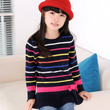 2014韩版毛衣儿童条纹女童常规新款B类开衫实拍有模特针织衫