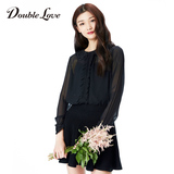 专区Doublelove女装2016秋新款性感蕾丝荷叶边花朵上衣衬衫