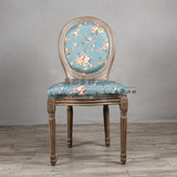美式乡村风格圆背椅/特色面料花布实木做旧餐椅/咖啡店可定制椅子