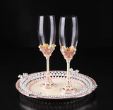 泸沽湖创意玻璃高脚杯托盘套装 结婚礼物香槟杯创意家居饰品