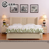 新中式实木床现代简约单双人床样板房酒店定制布艺床2米2米实木床