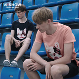 viishow2016新款男士短袖t恤 圆领印花卡通t恤衫纯色棉t恤男夏季