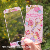 苹果iPhone6plus 美少女战士钢化玻璃膜粉色卡通彩膜6s全屏全覆盖