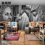 欧式手绘3D艺术素描人物大型壁画咖啡厅餐厅客厅卧室办公室墙壁纸