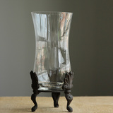 欧式美式乡村 家居装饰品摆件客厅摆设 铁艺玻璃花瓶铸铁底座花器