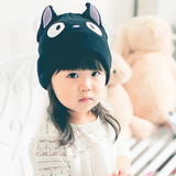 儿童黑色猫咪造型帽宝宝亲子装针织帽秋冬保暖男女童毛线弹力帽子