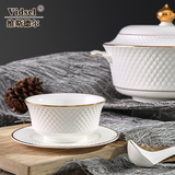 欧式餐具套装碗盘骨瓷 56头纯白金边陶瓷简约碗碟套装家用
