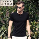 ZARA男装香港代购夏装男士短袖T恤V领大码纯色纯棉打底衫休闲潮流