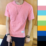 夏季男生纯色圆领短袖T恤青少年韩版男式宽松纯棉男士衣服体恤