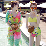 韩国新款游泳衣遮肚显瘦高腰性感钢托款带罩衫比基尼三件套泳衣女