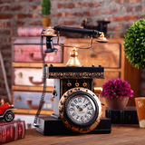 欧式复古室内桌面电话台钟摆件创意家居酒柜软装饰品实用钟表摆设