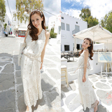 香港代购2016韩版新款连衣裙波西米亚修身显瘦长裙白色蕾丝沙滩裙