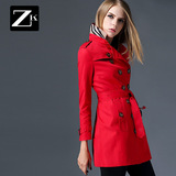 ZK女装2016春秋装新款修身英伦风 中长款双排扣长袖潮风衣女外套
