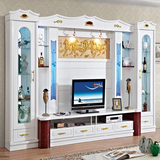 大户型纯白欧式电视柜组合背景墙柜客厅影视地柜酒柜组装烤漆家具