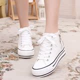 女童帆布鞋2015韩版板鞋学生鞋内增高帮水钻布鞋白色休闲鞋球鞋潮