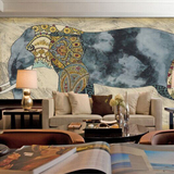 大型壁画个性做旧怀旧大象油画背景墙民族花纹电视客厅背景墙