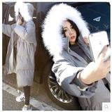 韩国原单2015冬装新款韩版加厚外套女长款宽松过膝大毛领羽绒棉服