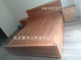 北方老榆木免漆简约现代新古典双人箱式高低实木环保大床厂家直销