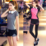 韩国代购健身服女夏季显瘦瑜伽服假两件套装健身房跑步服运动裤潮