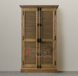 美式乡村实木衣柜法式橡木仿古做旧双开门衣柜衣橱天地锁储物柜
