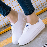 秋夏季帆布鞋女韩版学生平跟休闲布鞋白色板鞋系带小白鞋厚底球鞋