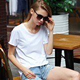 白色t恤女夏季纯白色宽松圆领短袖打底衫纯棉中长款百搭学生半袖