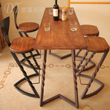 美式铁艺实木吧台靠背酒吧椅吧凳高脚椅居家创意奶茶餐饮桌椅组合