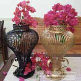 现代中式铁艺花瓶 客厅装饰品摆件 创意工艺品阑珊花瓶镂空插花器