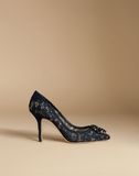 正品代购D&G/杜嘉邦纳女鞋2016新款黑色女士蕾丝水晶装饰高跟鞋