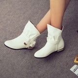 靴子女春秋短靴可爱低跟内增高单靴韩版白色新款复古英伦马丁靴