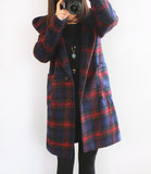 2015秋冬装新品韩国代购格子羊毛呢中长款风衣修身显瘦外套大码女