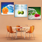 清新动感水果饭厅餐厅水晶装饰画现代简约三联无框画墙画壁画挂画