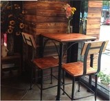 欧法式复古户外铁艺咖啡桌椅套件实木做旧茶几阳台吧台三件套组合
