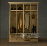 RH出口外贸实木家具美式法式乡村4门衣柜复古橡木衣橱衣帽间储物