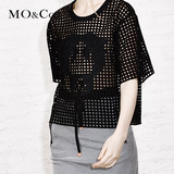 MO&Co.衬衣女短袖春装2015欧美网眼镂空套头纯色棉MA151SHT45moco