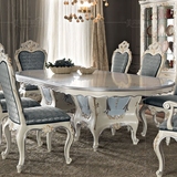 欧式高档豪华实木雕花大户型别墅家庭彩色椭圆形八人餐桌 饭桌