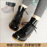 韩国平跟短筒雨鞋女秋冬防滑水鞋水靴系带复古马丁雨靴包邮